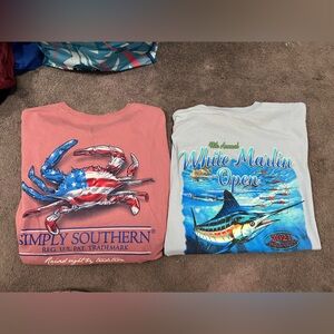 Set of Women’s Simply Southern/ White Marlin Open Tops. Size XL.